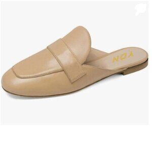 YDN Beige Round Toe Slide Mules Clogs Sandals Backless Loafers Flats Shoes